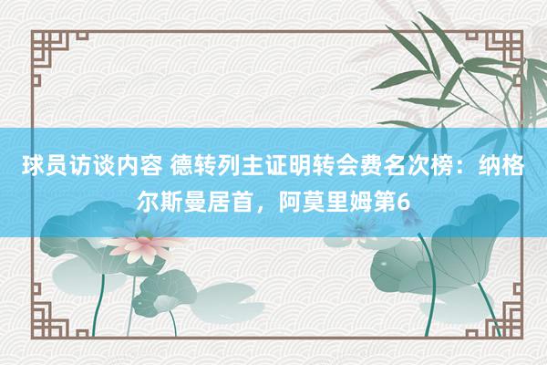 球员访谈内容 德转列主证明转会费名次榜：纳格尔斯曼居首，阿莫里姆第6