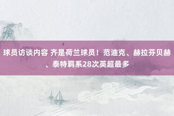 球员访谈内容 齐是荷兰球员！范迪克、赫拉芬贝赫、泰特羁系28次英超最多