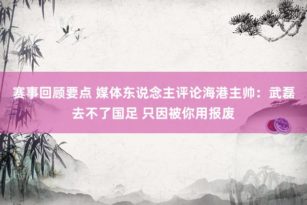 赛事回顾要点 媒体东说念主评论海港主帅：武磊去不了国足 只因被你用报废